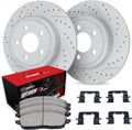 R1 Concepts Rear Brake Kit Fits 2006-2011 Acura CSX; 2013-2015 Acura ILX; 1997-2001 Honda Prelude; 2006-2015 Honda Civic| Optimum Oep Pads, Drilled Slotted Rotors| Hardware| 10.2' Rear