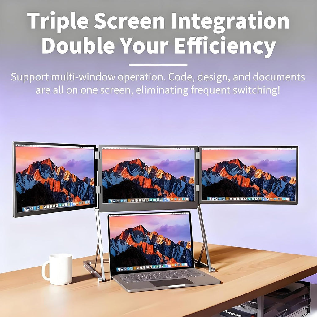 Triple Aero 15.6 Pro Max 3 Screen Monitor with 1080p FHD IPS Display, 15.6' Portable Triple Monitors for Laptop, Triple Aero Pro Max Monitor with 360° Rotation Adjustable Viewing Angles