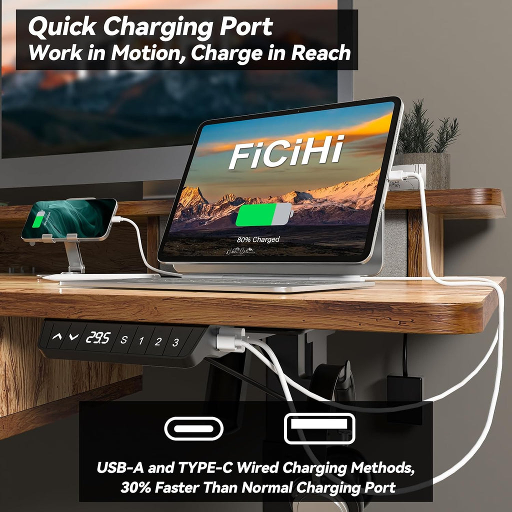 FiCiHi Adjustable Height Standing Desk with 4 Drawers,55 x 30 inches Electric Sit Stand Home Office Desk with Two Tiers, 3 Memory Presets, Monitor Stand Riser, USB A/C Charging Port