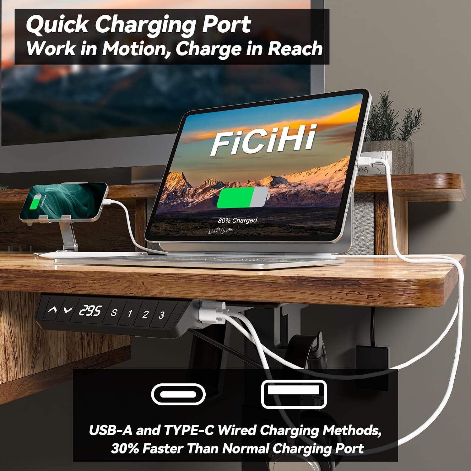 FiCiHi Adjustable Height Standing Desk with 4 Drawers,55 x 30 inches Electric Sit Stand Home Office Desk with Two Tiers, 3 Memory Presets, Monitor Stand Riser, USB A/C Charging Port