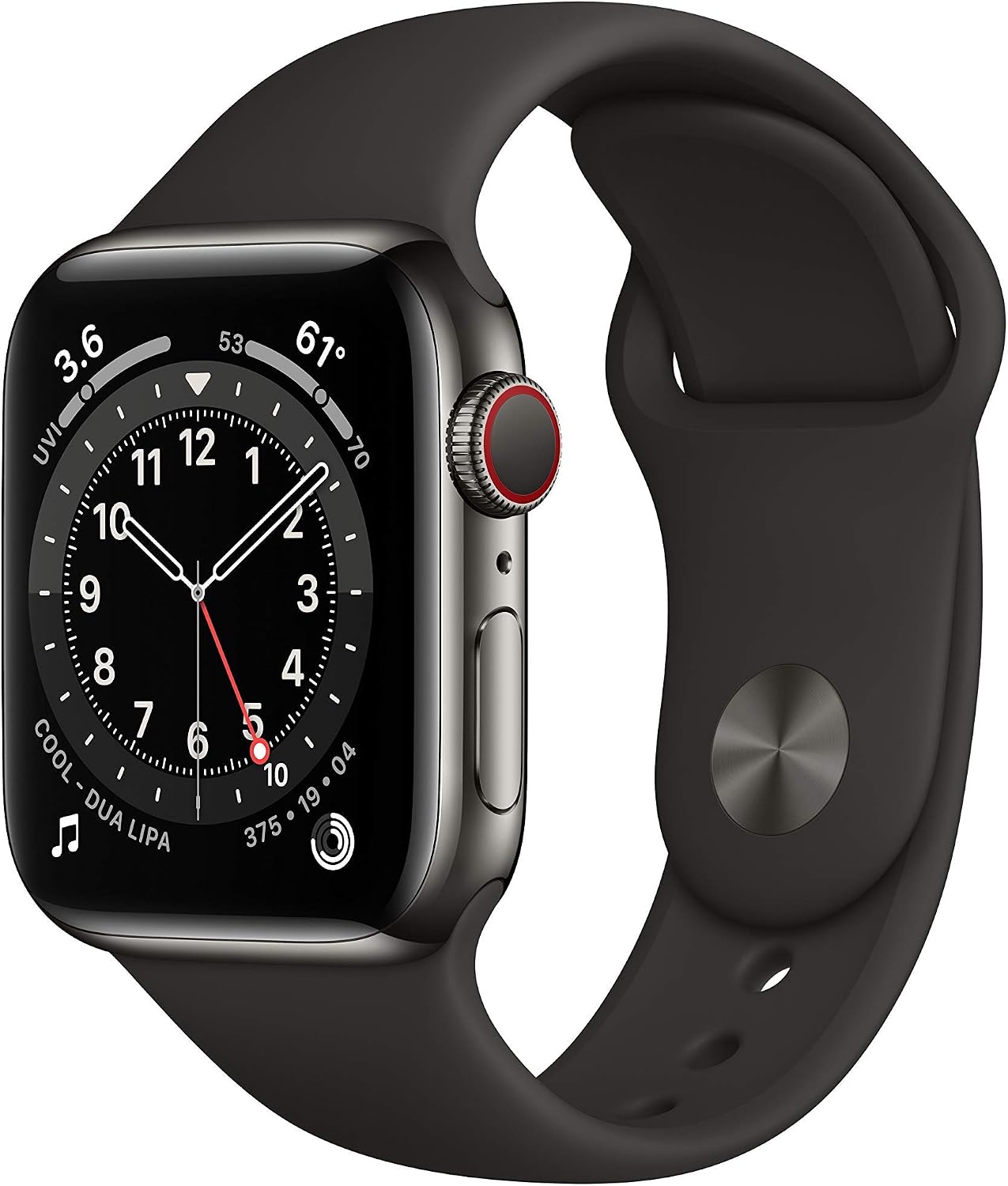Apple Watch Series 6 (GPS + Cellular, 40mm) - Graphite Stainless Steel Case with Black Sport Band (Renewed)
