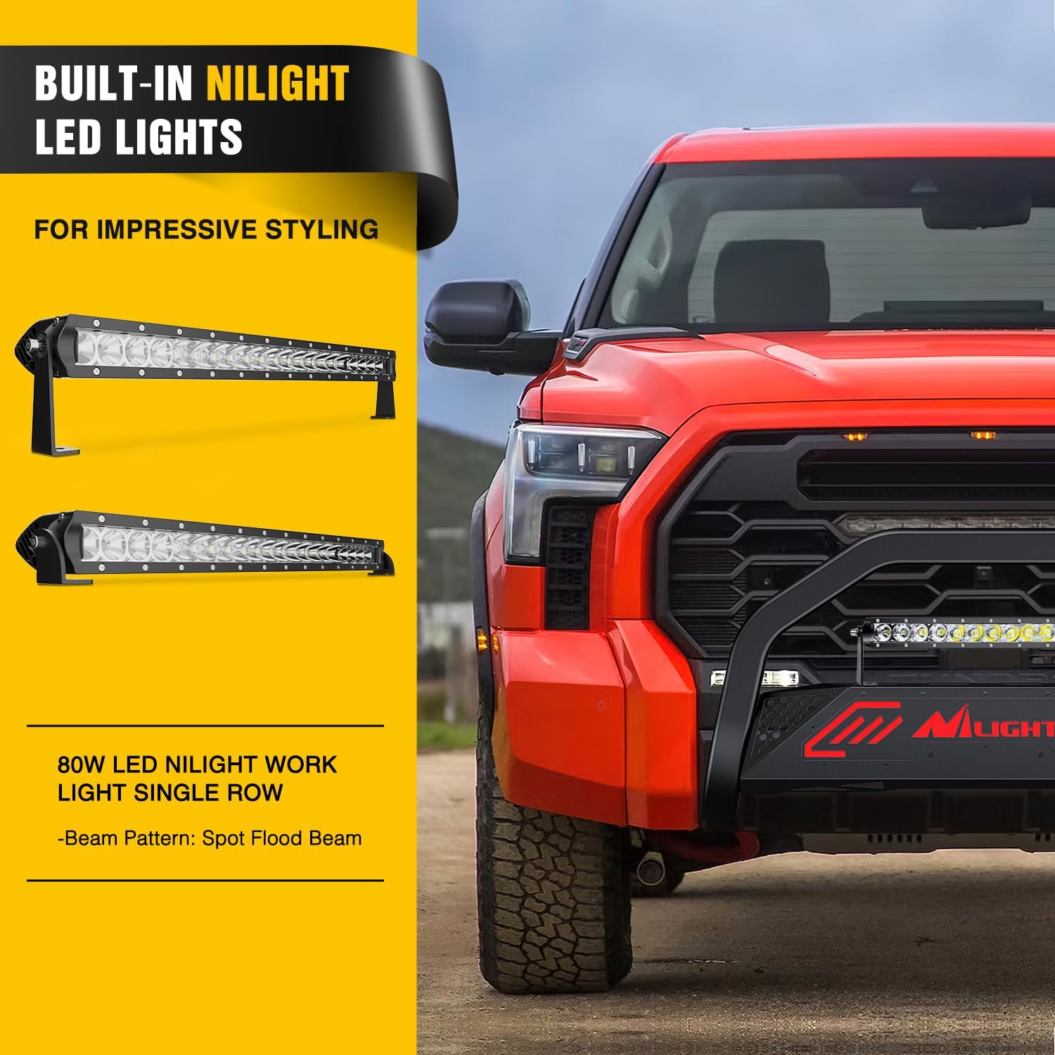 Nilight Bull Bar with Light Bar&License Plate Hole Compatible with Toyota Tundra 2022 2023 2024 Truck Brush Guard, Front Bumper Push Bar w/Grille Skid Plate Light Mount