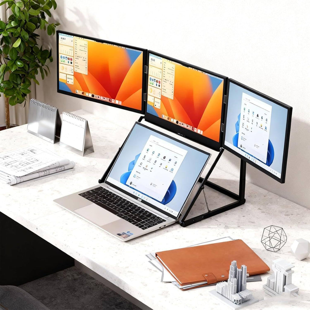 15.6' Laptop Screen Extender, Tri-Screen Monitor for Laptop, 1080P FHD IPS Display, 100% sRGB, HDMIs/USB-C Pulg n Play, Compatible with Mac/Windows/Linux