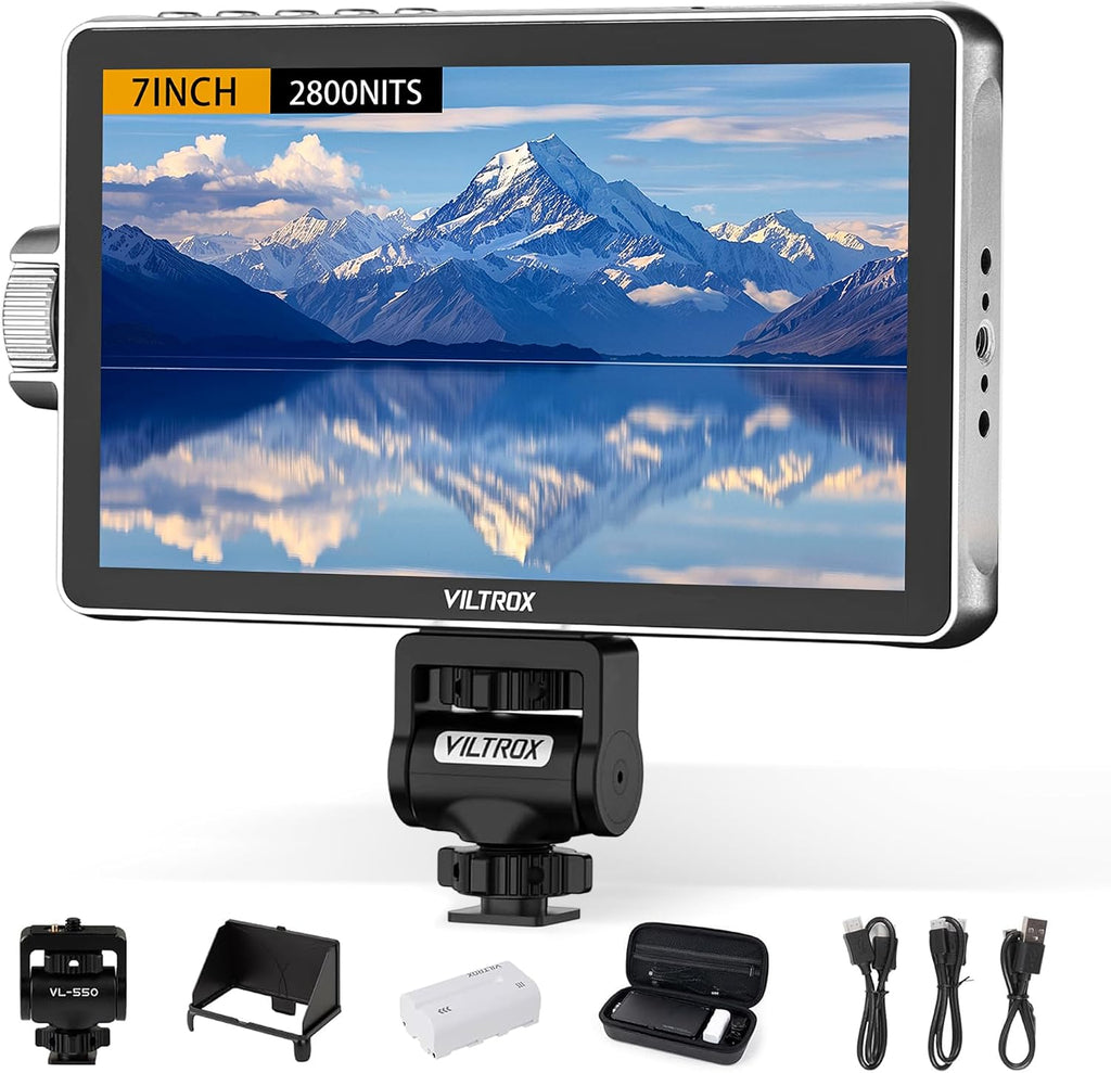 VILTROX 7'' Camera Field Monitor 2800 Nits Touchscreen Camera Monitor, Full HD 1920x1080 Video Monitoring, 3D Lut, RGB Parade with Sunshade Hood and Battery for Sony Canon Nikon (DC-A1)