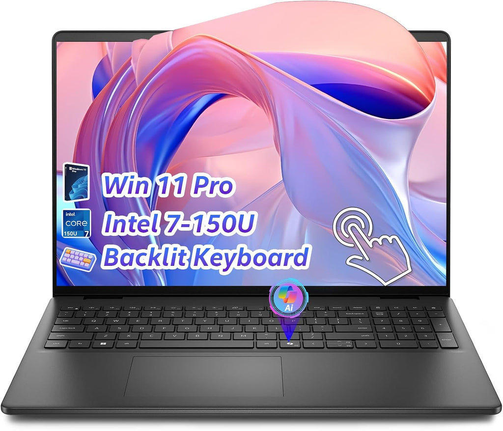 Dell 16 DC16250 Touchscreen Business Laptop, Intel Core 7-150U (10-Core, Up to 5.4GHz), 16 Inch FHD+ IPS, Windows 11 Pro, AI Copilot, Backlit Keyboard (16GB DDR5 RAM | 1TB)