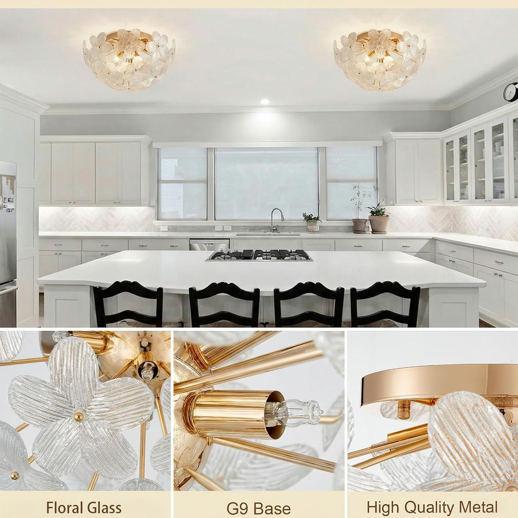 Modern Small Semi Flush Mount Ceiling Light Fixture, Flower Ceiling Light Fixture for Bedroom Bathroom Closet Entryway Living Room Indoor Kitchen Foyer Hallway