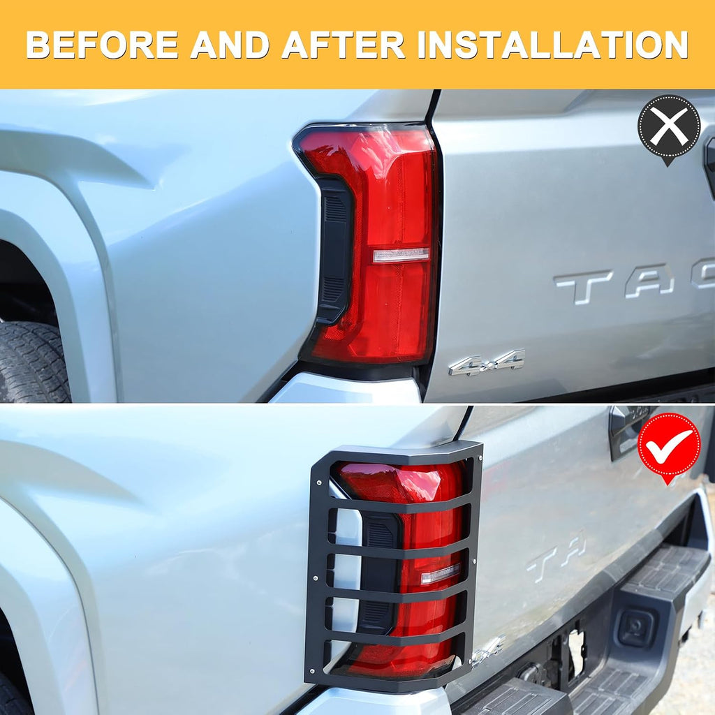Tail Light Protective Metal Cover Compatible with Toyota Tacoma 2024 2025 2026 No Powered Gate, Carbon Steel Car Exterior Protection Accessories