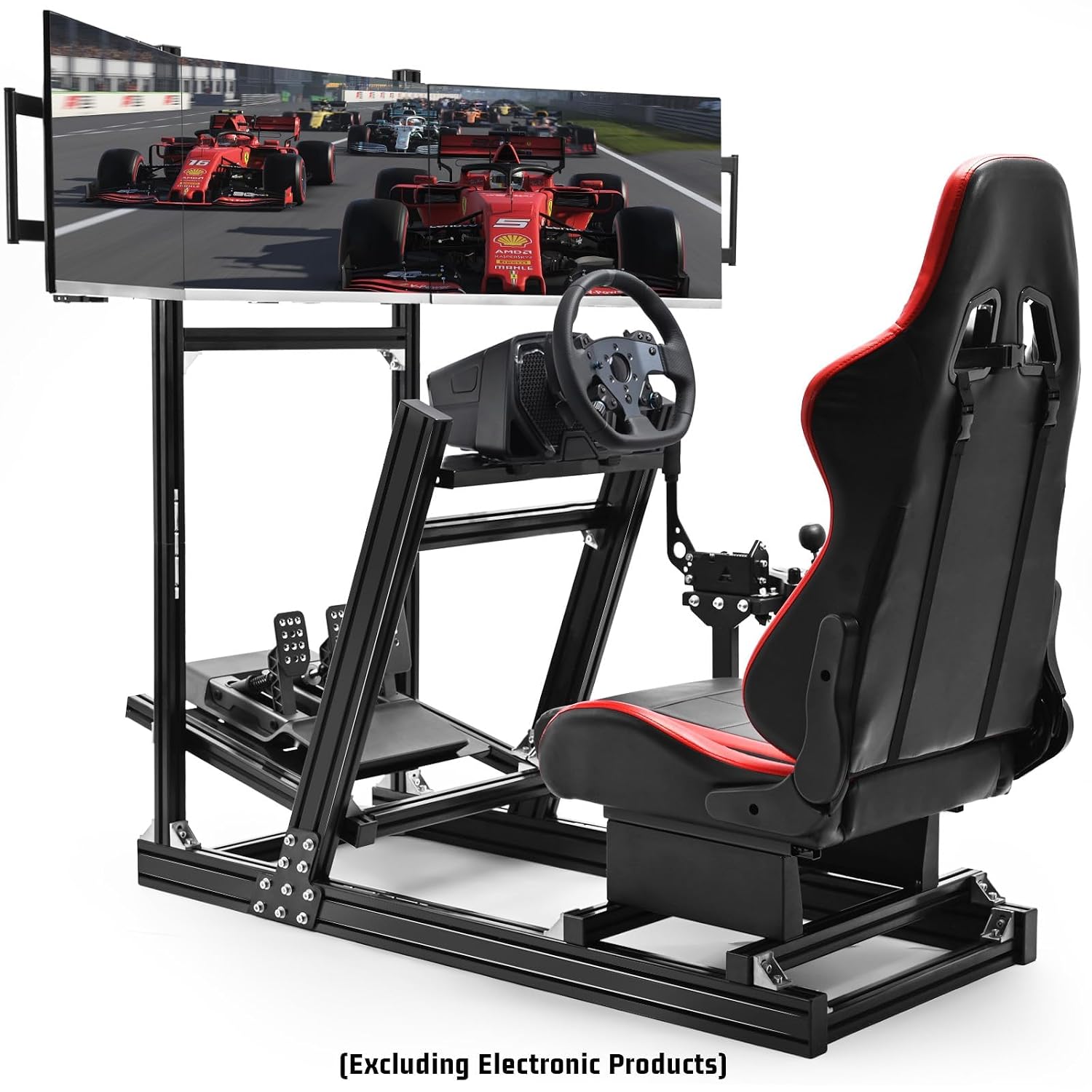 Supllueer 8040 Aluminum Sim Racing Cockpit with 3 Display Stand and Gaming Seat, Compatible with Logitech G29 G920, for Thrustmaster T150 T248, for Fanatec CSL-DD, for Moza R5 R9 Wheels