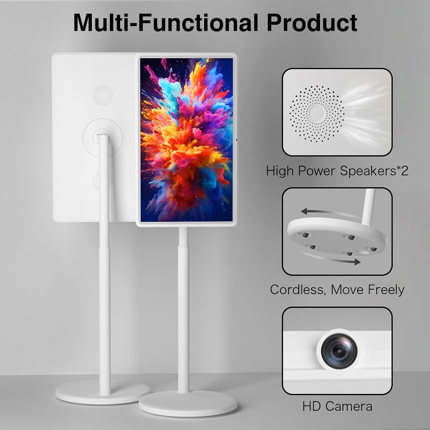 Portable TV on Wheels, Portable TV 4K Touch Screen TV, TV on Wheels 8G+128GB, Portable Smart TV Android 13, Built-in Battery(5-8H), Full Swivel Rotation, Remote Control (32 inches)