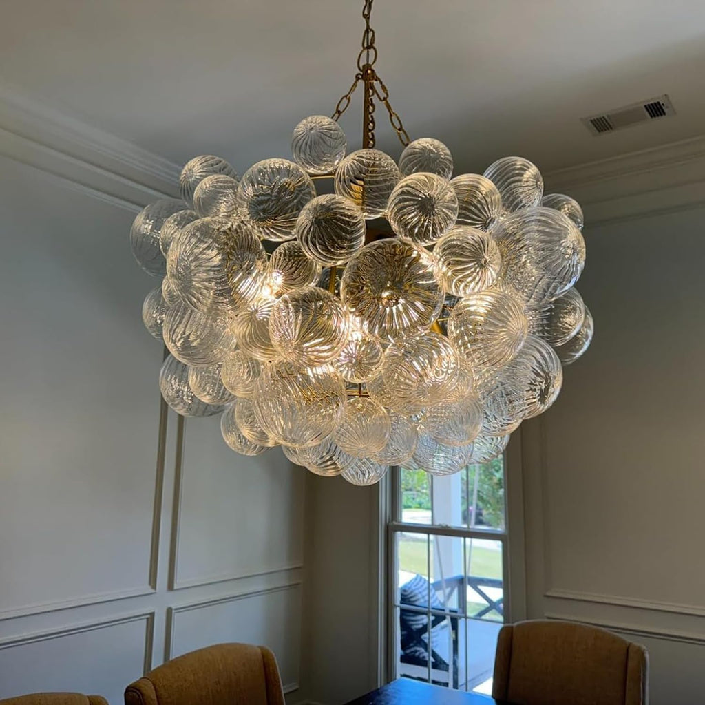 Longree Nordic Bubble Ball Swirled Glass Chandelier, Dia 36 inch Gild Gold and Clear Blown Glass Large Pendant Light Fixture for Bedroom Study Restaurant Entry Room