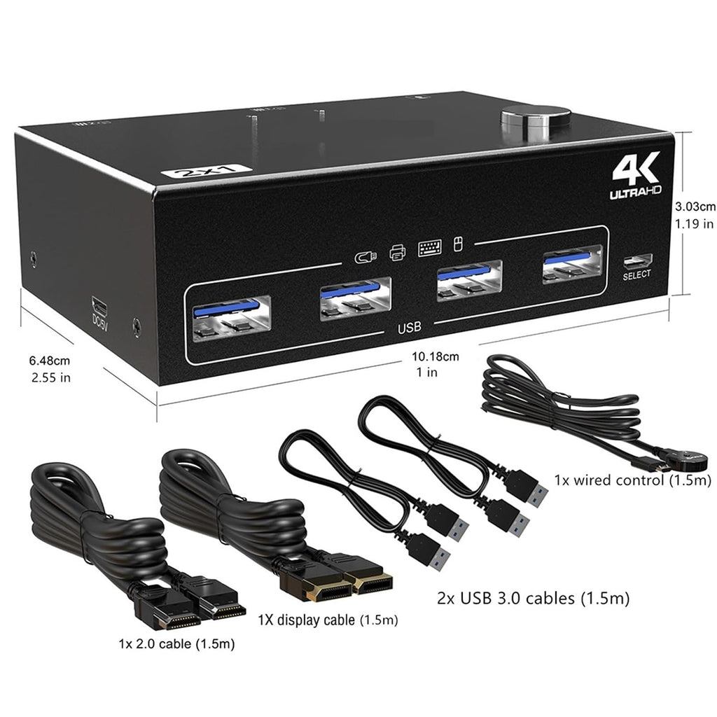 DP USB 3.0 KVM Switch Dual Monitor Display Port HDMI-Compatible Switcher for 2 Computer Laptop Share Keyboard Mouse Monitors