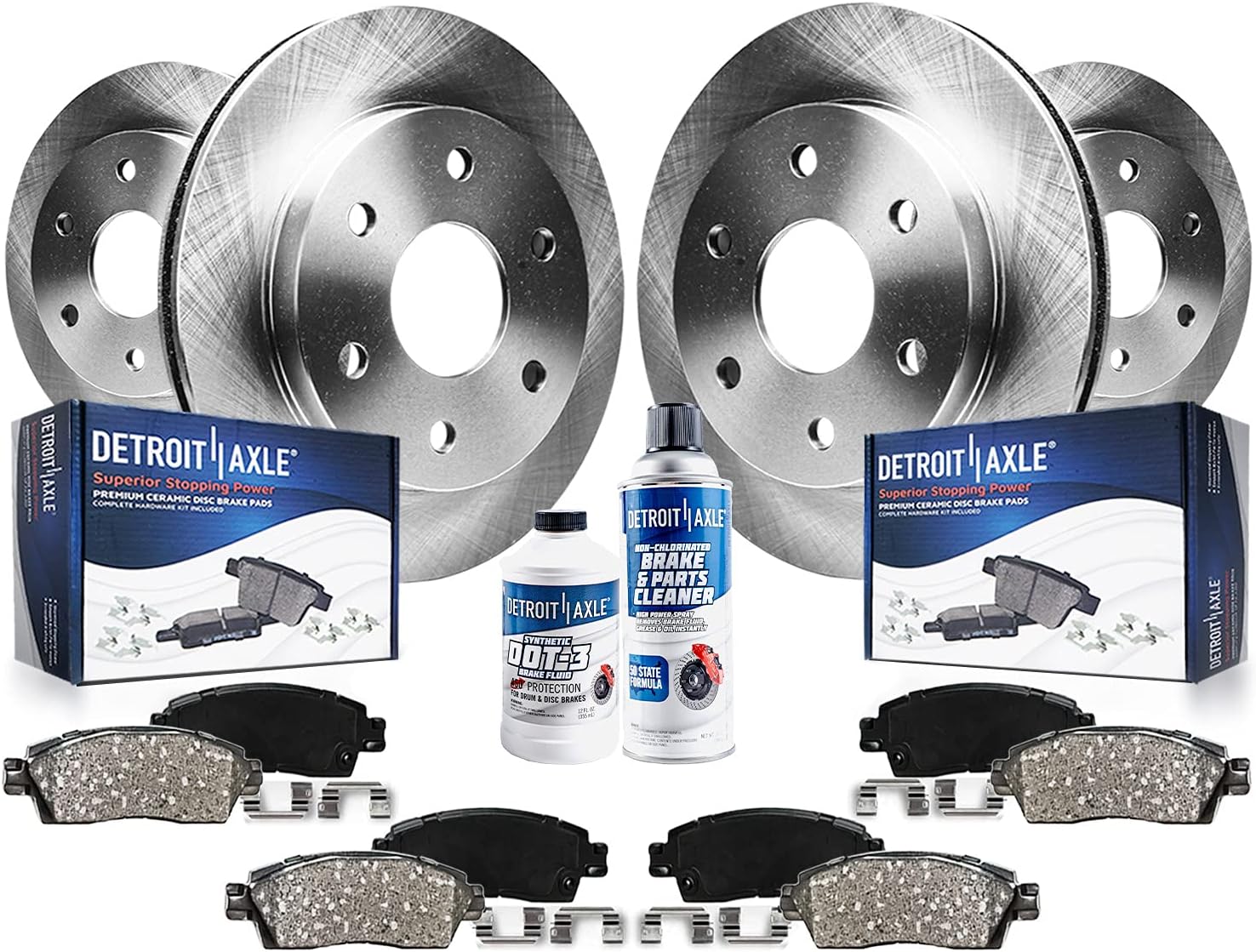 Detroit Axle - Front & Rear Disc Rotors Ceramic Brake Pads w/Hardware Replacement for Chevy Tahoe GMC Yukon XL 1500 Sierra 1500