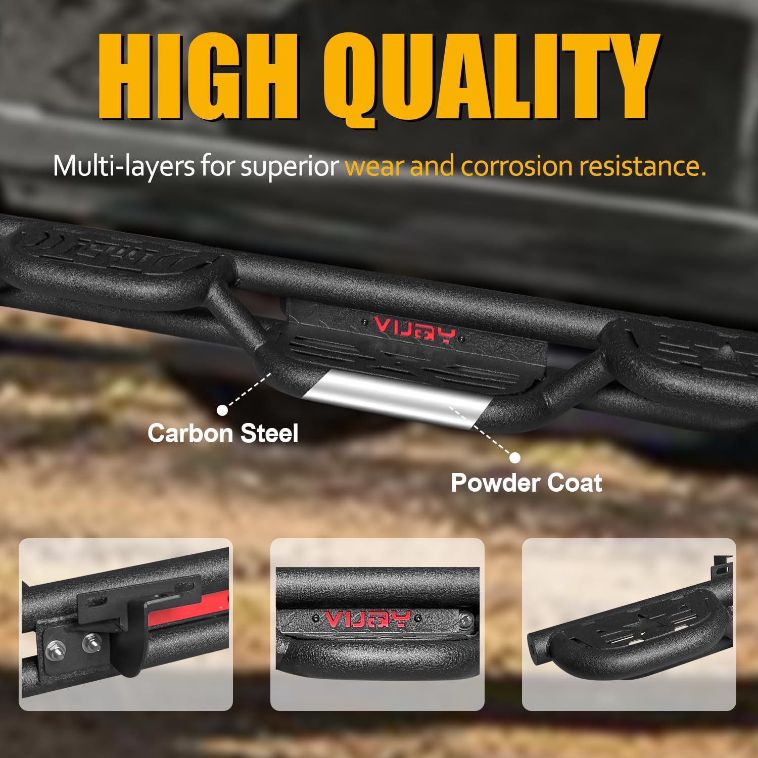 Side Step Running Boards Compatible with 2010-2024 Toyota 4Runner Trail Edition & 2014-2024 4Runner SR5/TRD Pro, Rail Nerf Bars,Blakc&Red(Powder Coated)