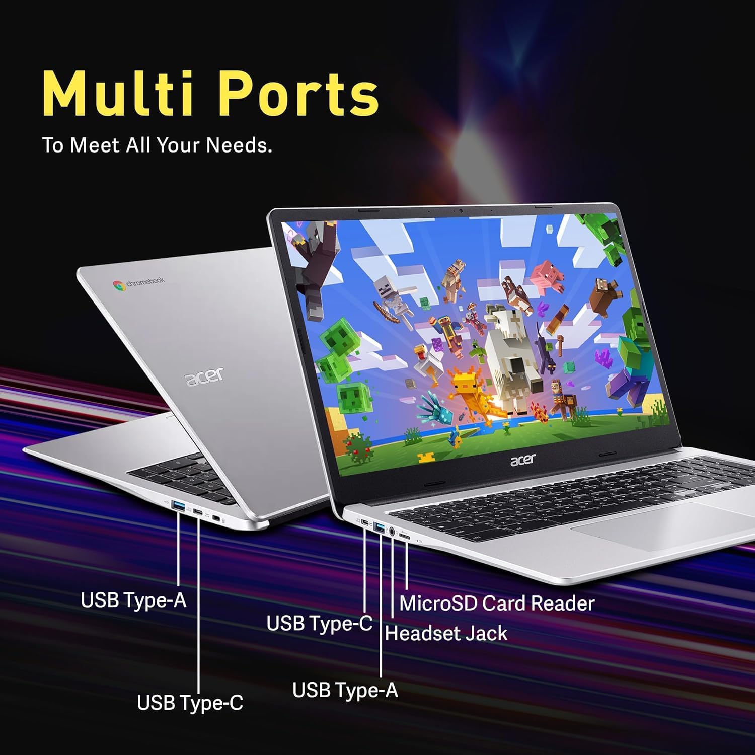 acer Chromebook 315 Google Laptop| 15.6 HD IPS Display| 4G 128GB eMMC+128GB Portable SSD| Intel Pentium N6000 | Wi-Fi 6 |Numeric Keyboard |USB C |Long Battery Life| Webcam| 2024