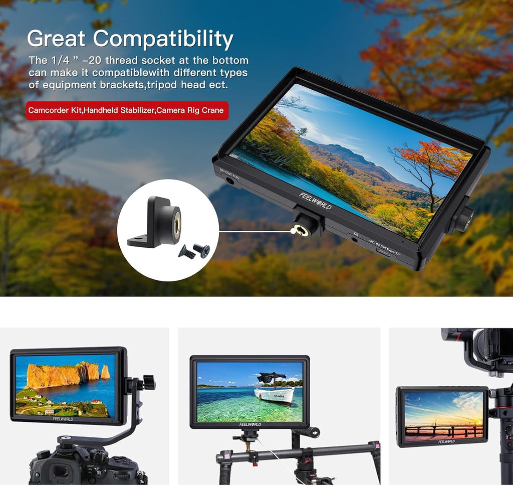 FEELWORLD S55 V3 6-Inch Camera DSLR Field Monitor with F550 Battry 2200mAh and Case, 1920x1080P Small Full HD IPS Display, 4K HDMI in/Out 3D LUT Video Waveform Peaking Focus Assist Zebra False Color