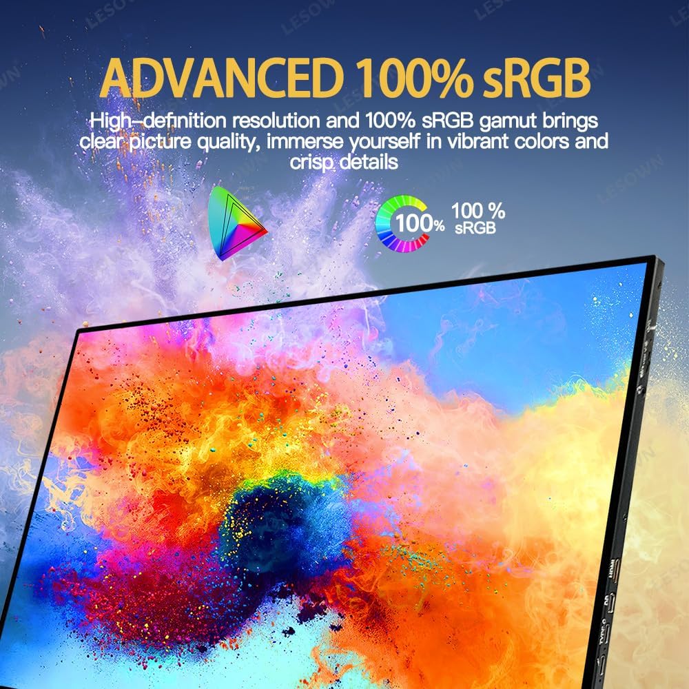 3840x2400 UHD 4K Portable Monitor 16 inch USB C HDMI Touch 400Nits High Brightness Ultra Wide Display with Speakers External Monitor for Laptop PC Phone Mac (4K No Touch)