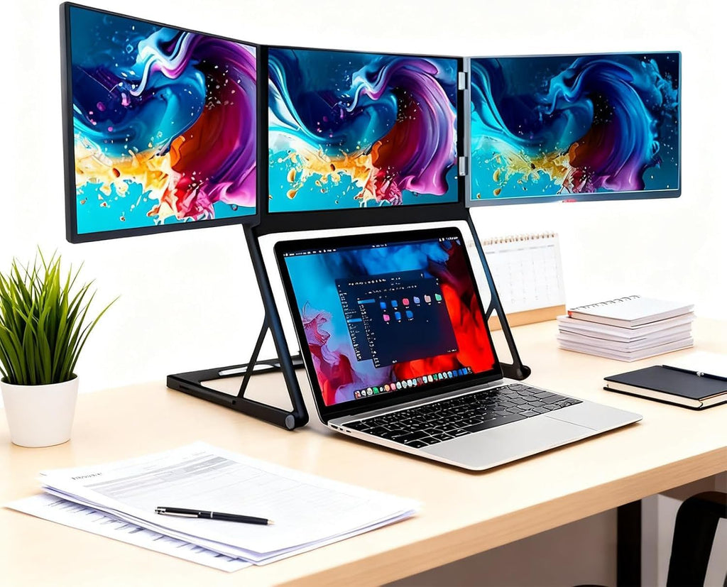 15.6' Triple Laptop Screen Extender, 1080P FHD Portable Triple Screen Laptop Monitor Extender, Type-C/HDMI/USB-C with 360° Rotation Adjustable Viewing Angles Compatible with Windows and Mac