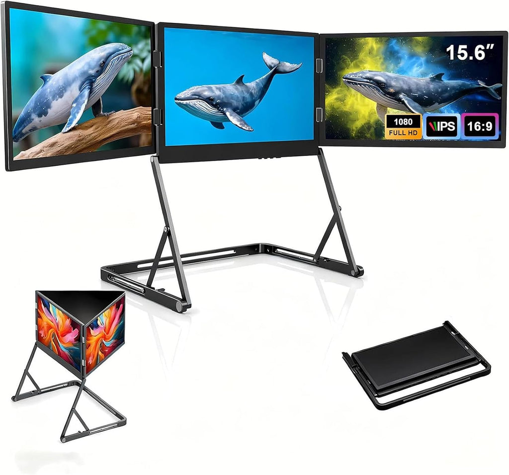 Triple Screen Laptop Extender 15.6' 1080P IPS,Type-C/HDMI/USB-C Plug-Play Triple Monitor,with 360° Rotation Adjustable Viewing Angles Compatible with Windows and Macos