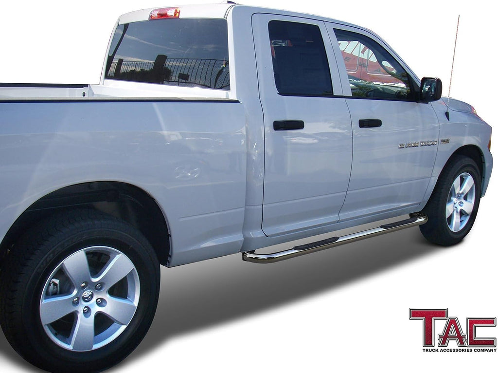 TAC Side Steps Fit 2009-2018 RAM 1500 Quad Cab | 2019-2024 RAM 1500 Classic Quad Cab Pickup Truck 3' Stainless Steel Side Bars Nerf Bars Step Rails Running Boards Off Road Accessories 2Pcs