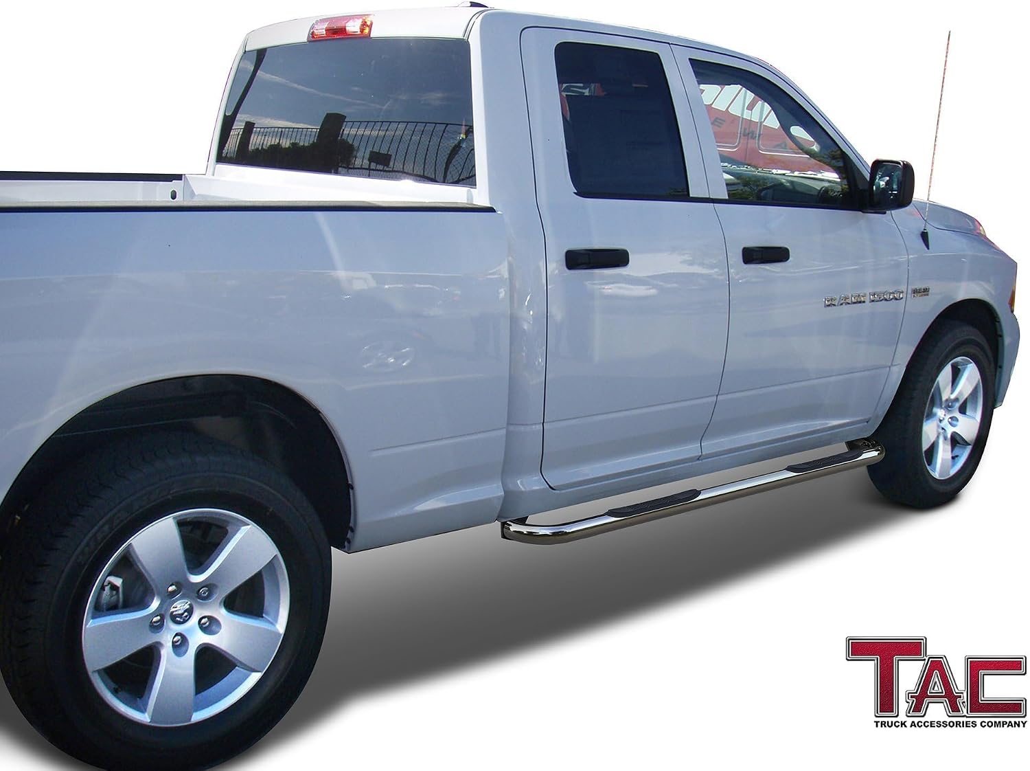TAC Side Steps Fit 2009-2018 RAM 1500 Quad Cab | 2019-2024 RAM 1500 Classic Quad Cab Pickup Truck 3' Stainless Steel Side Bars Nerf Bars Step Rails Running Boards Off Road Accessories 2Pcs
