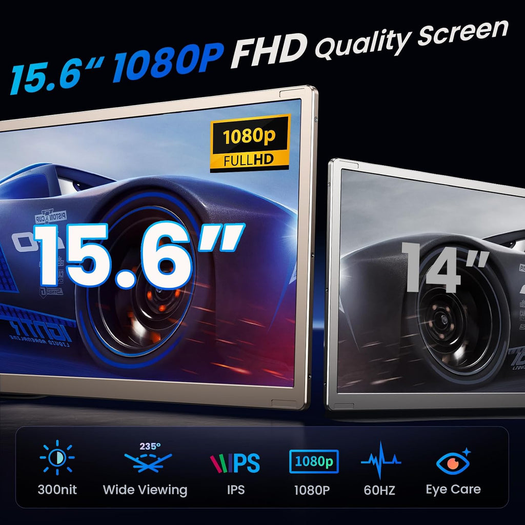 15.6' Laptop Screen Extender, 1080P FHD Laptop Monitor Extender, 235° Rotating Detachable Dual Monitor, Plug & Play Triple Screen for 13'-17.3' Laptops, Compatible with Mac/Windows/Android & Dex