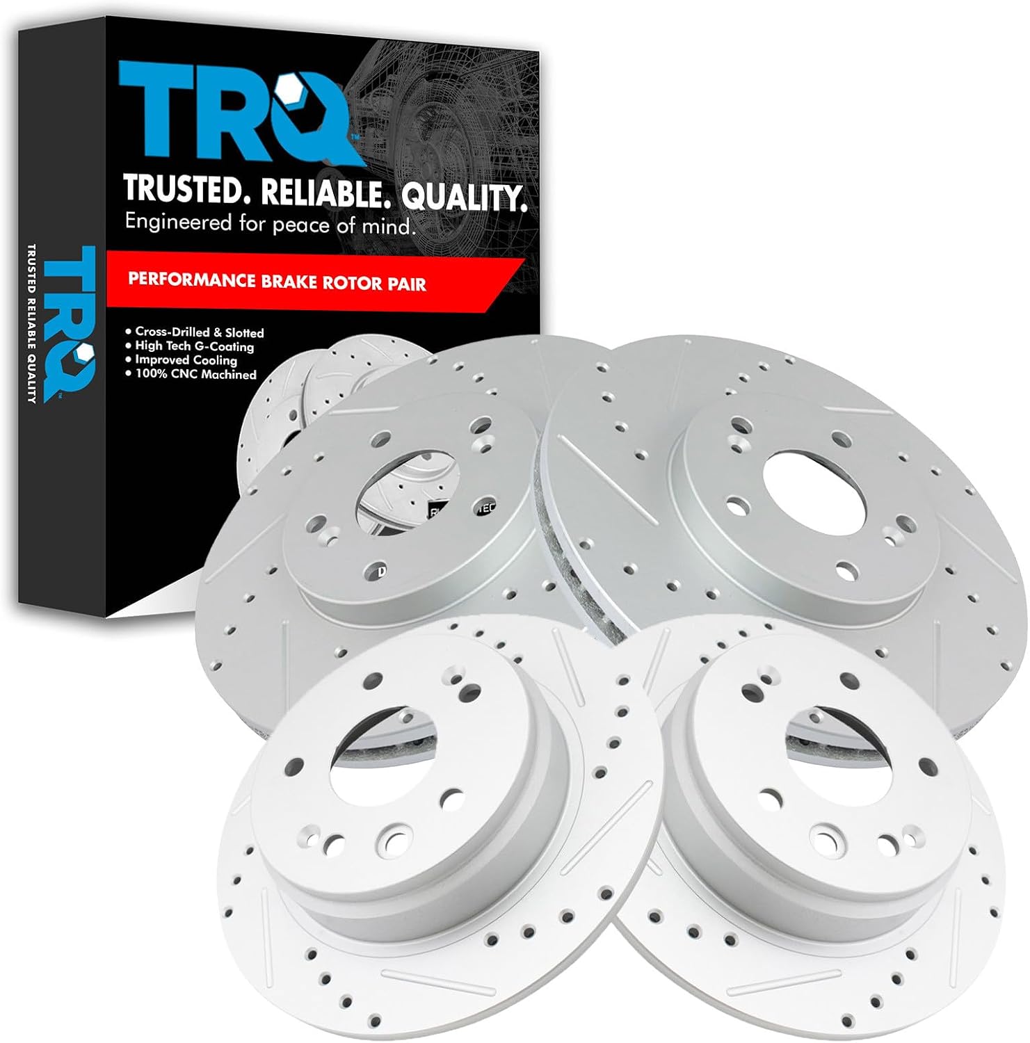 TRQ Performance Front and Rear Brake Rotor Set G Coated Drilled and Slotted Compatible with 1999-2003 Acura TL