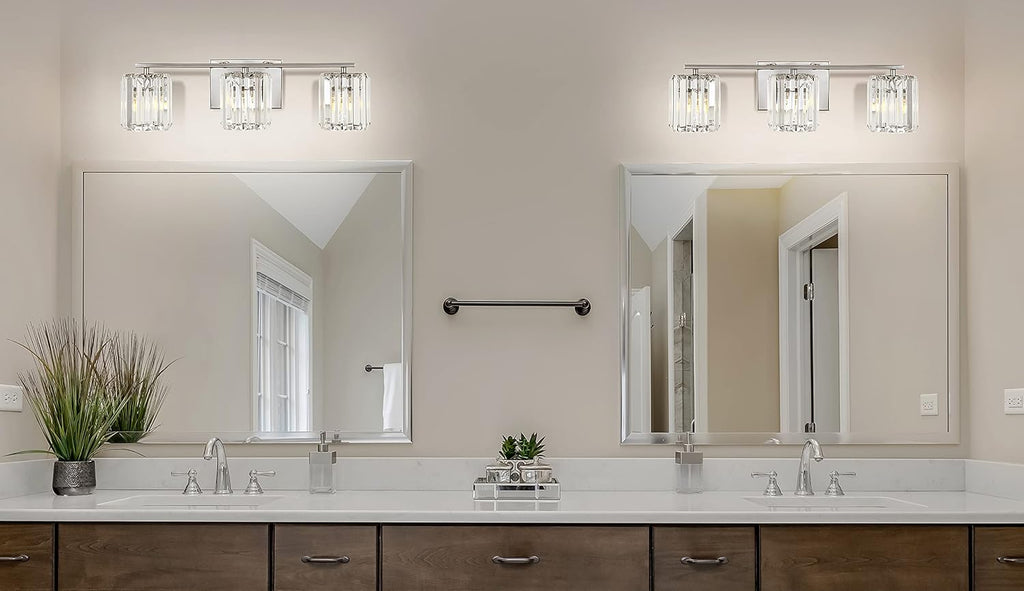 JONATHAN Y 4.75' Chrome 3-Light Vintage Glam LED Vanity Light Wall Sconce Fixture with Clear Crystal Prism Shade, Hardwired Wall Lamp for Bathroom Mirror Hallway, LED Bulb Included (JYL3554A)