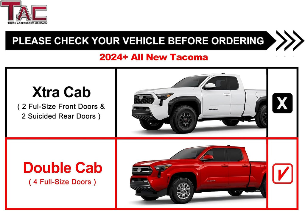TAC Sidewinder Running Boards Fit 2024-2026 Tacoma Double Cab (Incl. Hybrid Model) 4' Drop Side Step Nerf Bar Rocker Slider Off Road Pickup Truck Exterior Accessories 2pcs