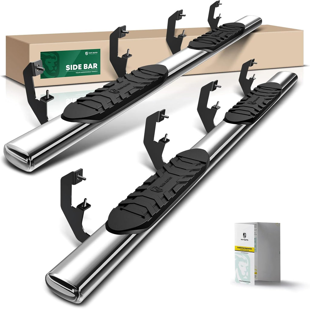 YHTAUTO 5 Inch Running Boards Fit Chevy Silverado & GMC Sierra 1500 2019-2026, 2500 HD/3500 HD 2020-2026 (Crew Cab) 304 Stainless Steel Polished Oval Straight, Side Step Rails