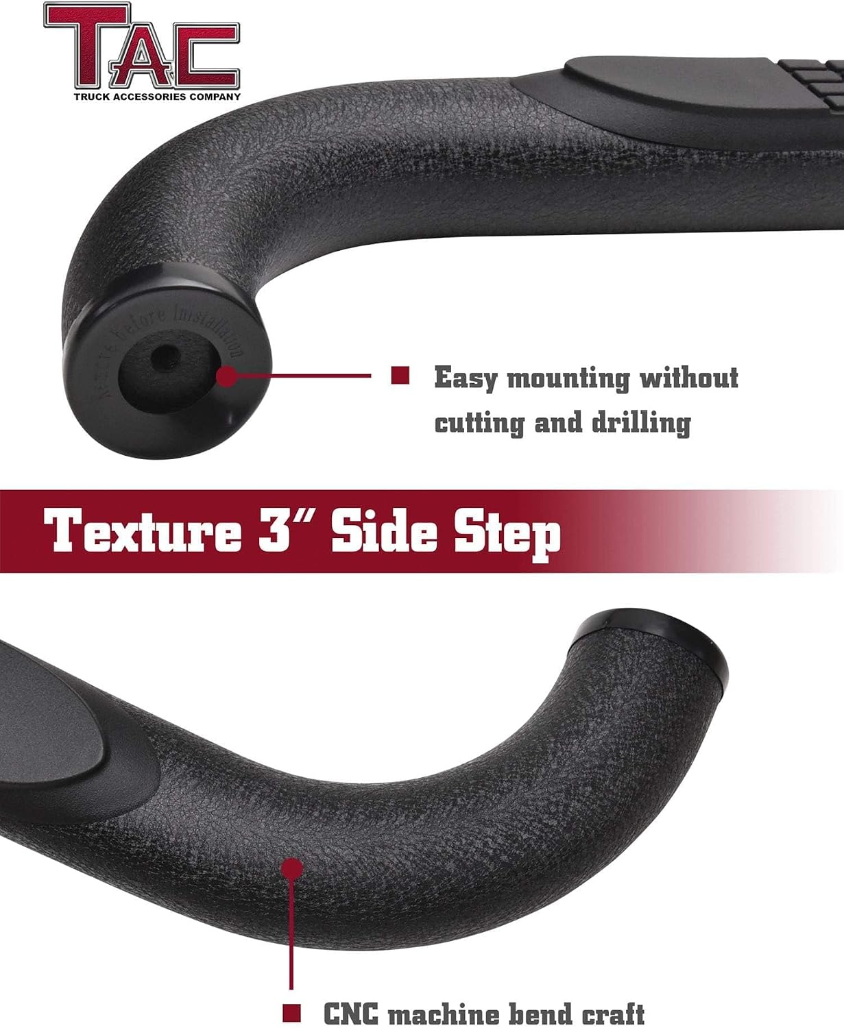 TAC Side Steps Running Boards Fit 2009-2018 RAM 1500 Quad Cab | 2019-2024 RAM 1500 Classic Quad Cab Truck Pickup 3' Texture Black Side Bars Nerf Bars Step Rails Off Road Accessories 2Pcs