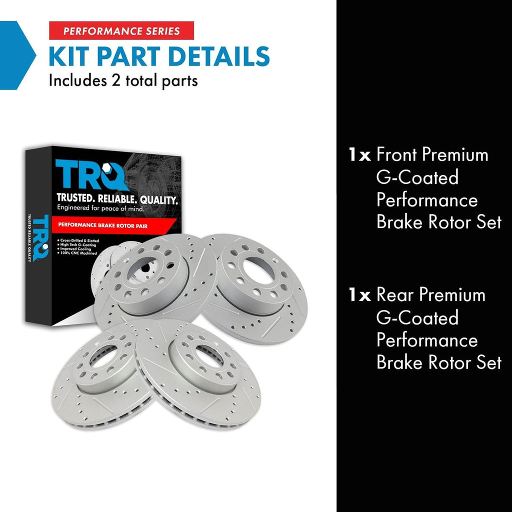 TRQ Performance Front and Rear Brake Rotor Set G Coated Drilled and Slotted Compatible with 2005-2010 Volkswagen Jetta 2008 Rabbit