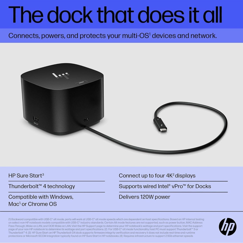 HP Thunderbolt 4 Dock 120W G4, 13-in-1 USB C Docking Station with Max 100W Charging, 4 Displays 4K Display, Ethernet Port, 6 USB Ports, HDMI, 2 Displayport for Laptop, MacOS, ChromeOS, PC