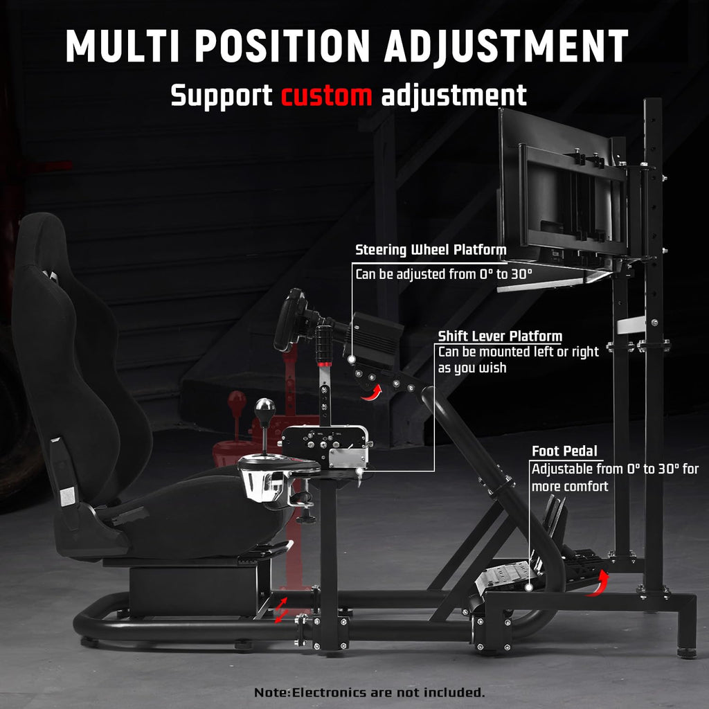 Dardoo Racing Simulator Cockpit with Triple Monitor Stand and Black Seat Compatible with Logitech G29 G920 G923, fit for Thrustmaster T300RS, fit for Fanatec CSL-DD, No Steering Wheel,Pedal,Handbrake
