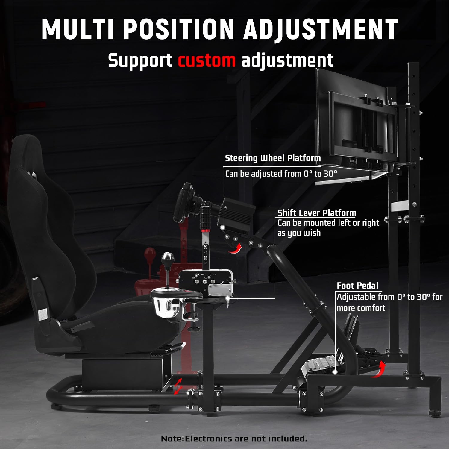 Dardoo Racing Simulator Cockpit with Triple Monitor Stand and Black Seat Compatible with Logitech G29 G920 G923, fit for Thrustmaster T300RS, fit for Fanatec CSL-DD, No Steering Wheel,Pedal,Handbrake