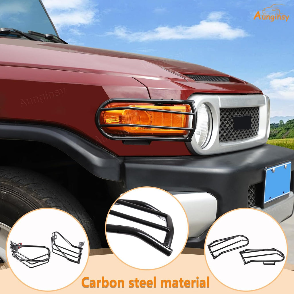Car Front Fog Light & Taillight Guard Cover Kit Compatible with Toyota FJ Cruiser 2007-2021+, Front Fog Lamp Guards Rear Tail Light Decorative Frame Bezels Protection Carbon Steel Exterior Accessories