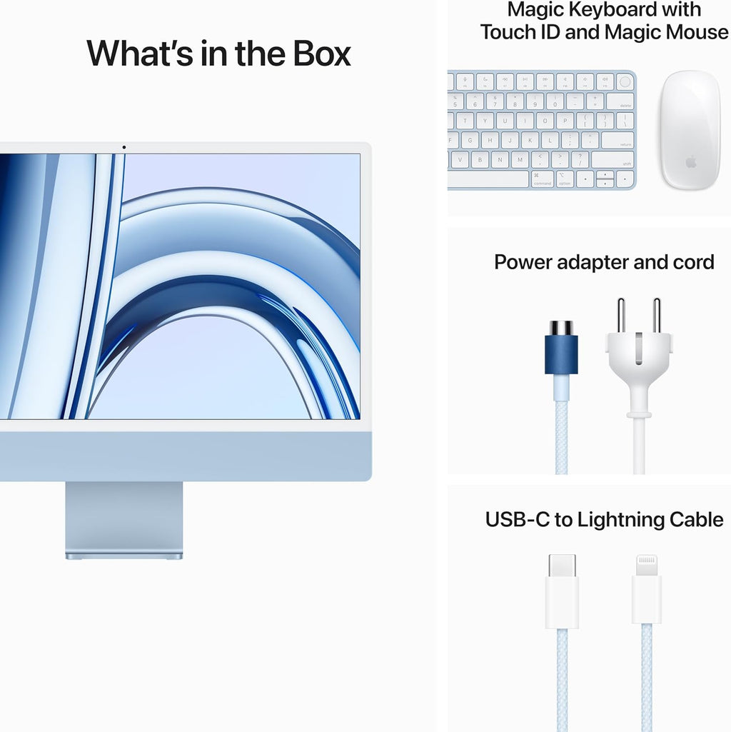 Apple 2023 iMac All-in-One Desktop Computer with M3 chip: 8-core CPU, 10-core GPU, 24-inch Retina Display, 8GB Unified Memory, 256GB SSD Storage, Matching Accessories. Works with iPhone/iPad; Blue