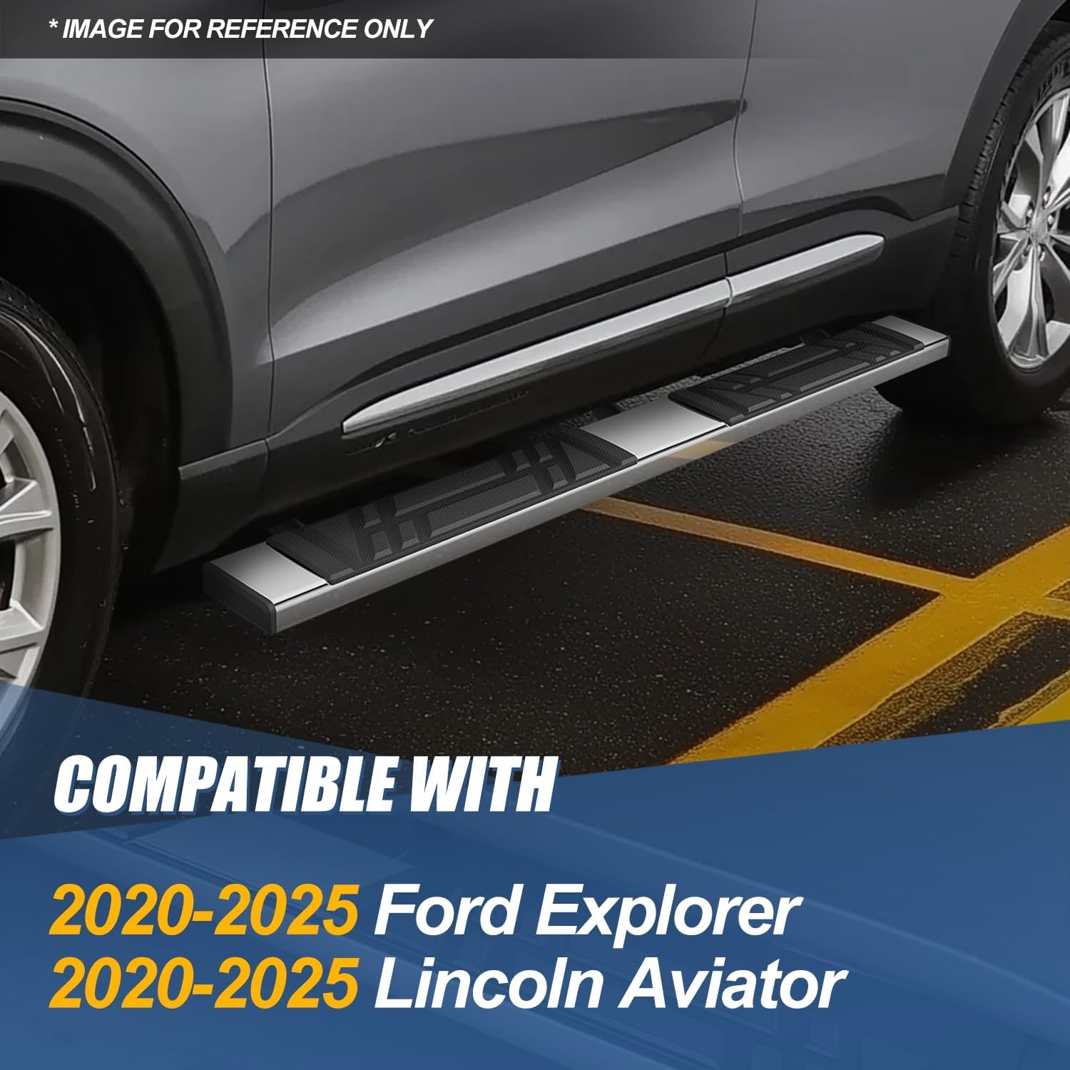 Auto Dynasty Running Boards Compatible with 2020-2025 Ford Explorer Lincoln Aviator, Stainless Steel Side Step Rail Nerf Bars, 6.5' x 73' Step Bars, Polished Chrome