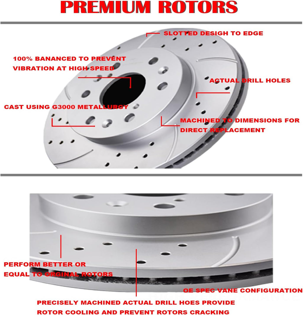 Front and Rear Disc Rotors Ceramic Brake Pads Drilled and Slotted Brake Kit Replacement for Honda Odyssey 2005-2010