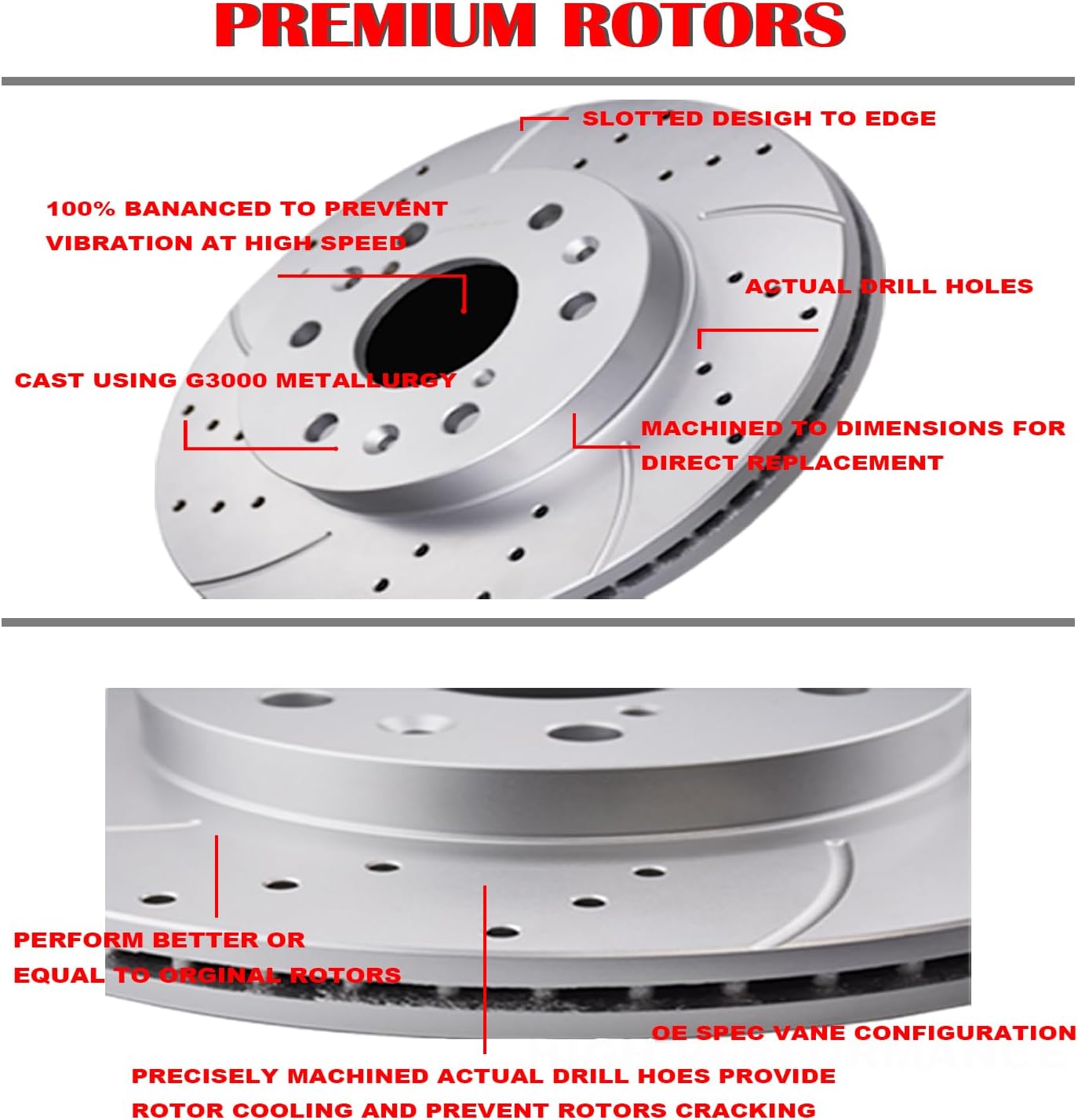 Front and Rear Disc Rotors Ceramic Brake Pads Drilled and Slotted Brake Kit Replacement for Honda Odyssey 2005-2010