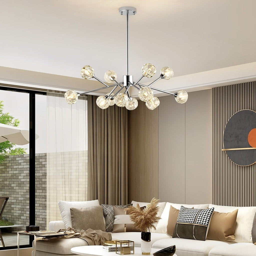 Weesalife Sputnik Chandeliers for Dining Room Light Fixture Over Table, Modern Crystal Chandeliers, 12 Lights Chrome Lighting Fixtures for Living Room Bedroom Kitchen Island Bar