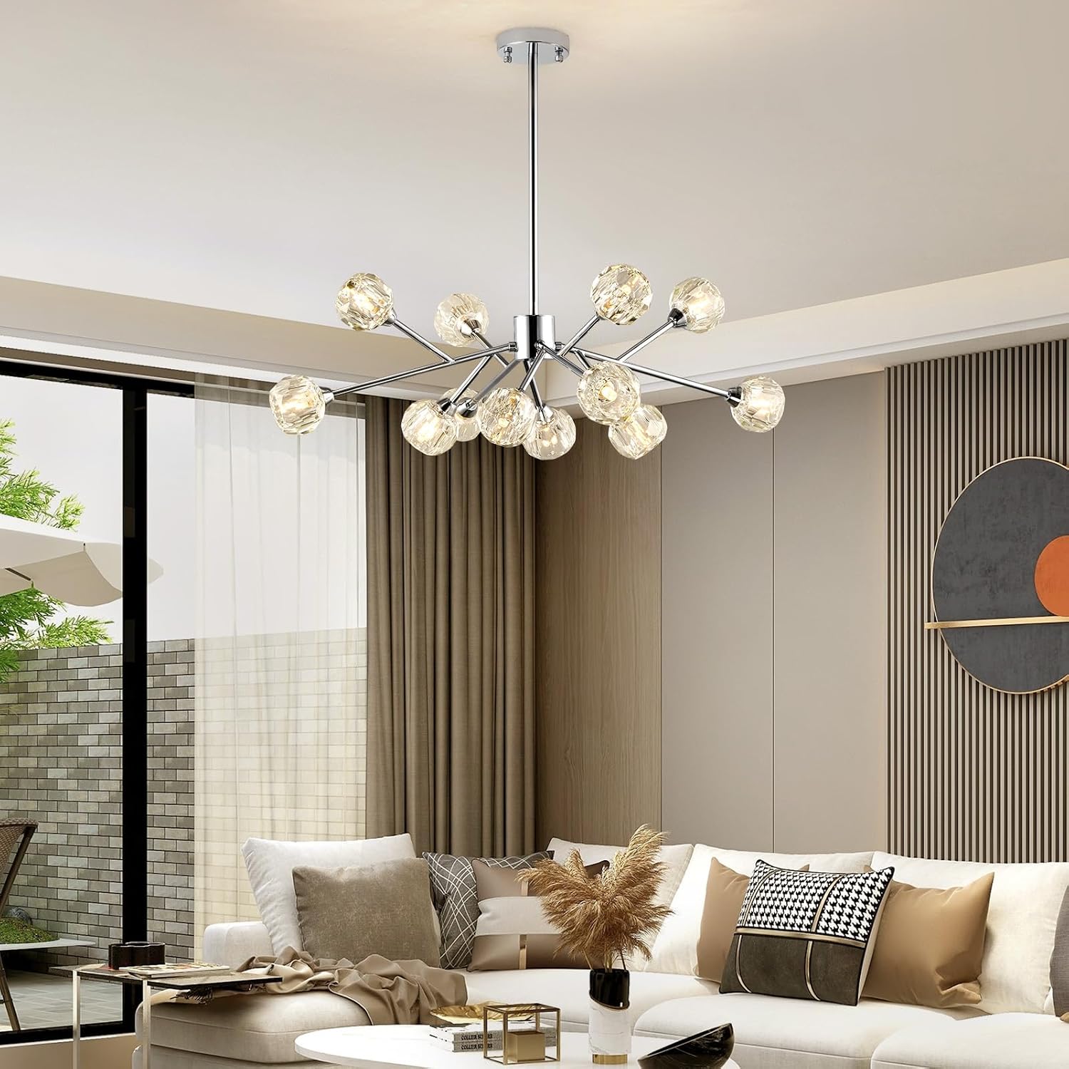 Weesalife Sputnik Chandeliers for Dining Room Light Fixture Over Table, Modern Crystal Chandeliers, 12 Lights Chrome Lighting Fixtures for Living Room Bedroom Kitchen Island Bar