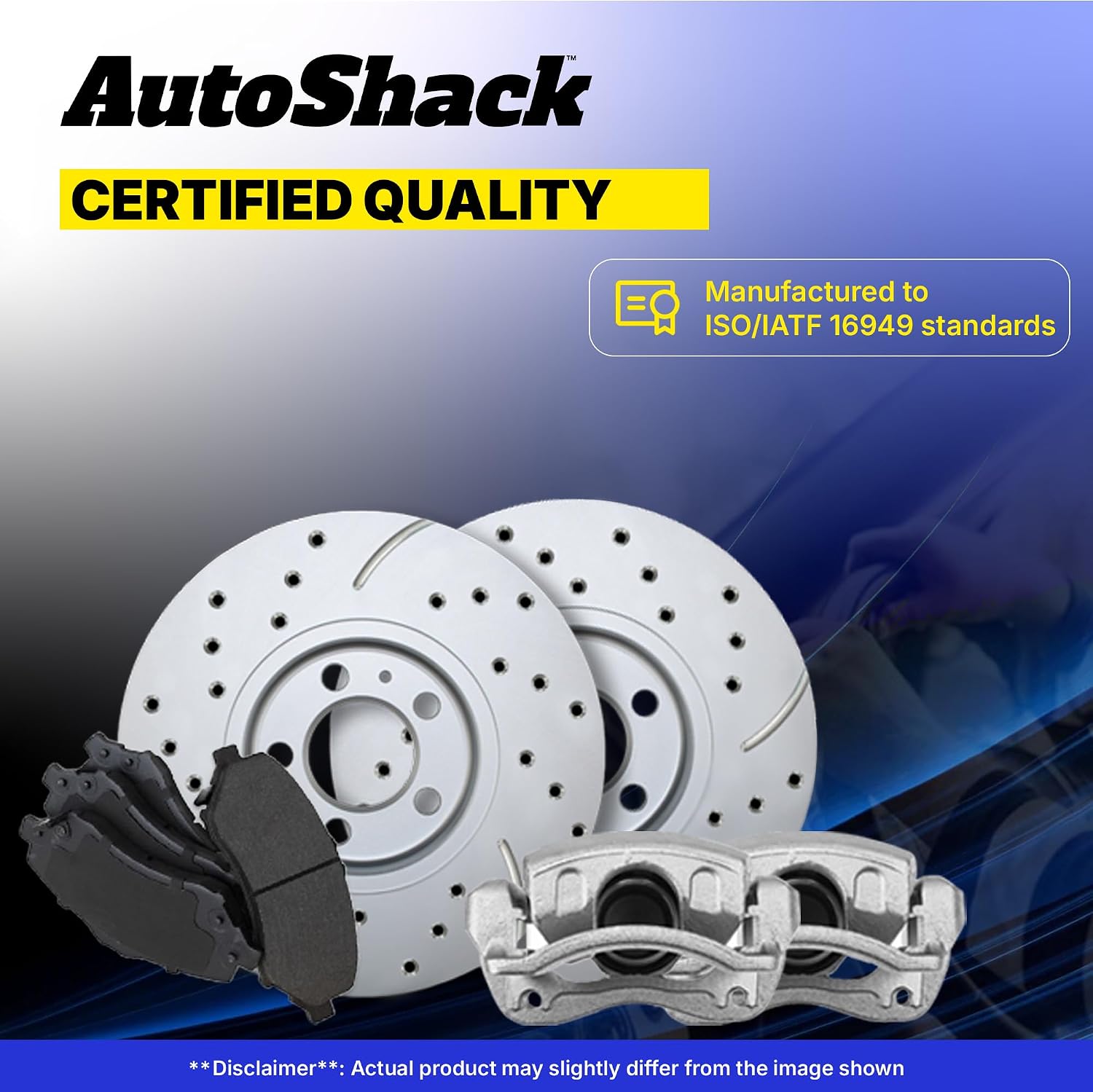 AutoShack Front Brake Rotors, Premium Pads & Calipers for Honda, Civic 2006-2011, FWD L4 1.8L - Coated Drilled & Slotted - Silver Matte Finish - TurboGuard - 10.31' (261.9 mm), 5-Lug