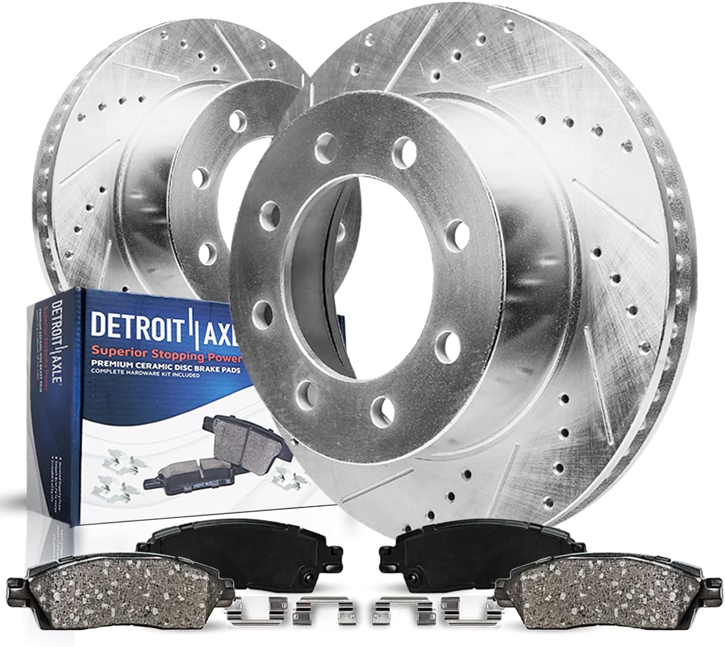Detroit Axle - Rear Brake Kit for GMC Sierra 3500 HD Chevy Silverado 3500 HD,13.98' inch Drilled and Slotted Disc Brake Rotors Ceramic Brakes Pads Replacement