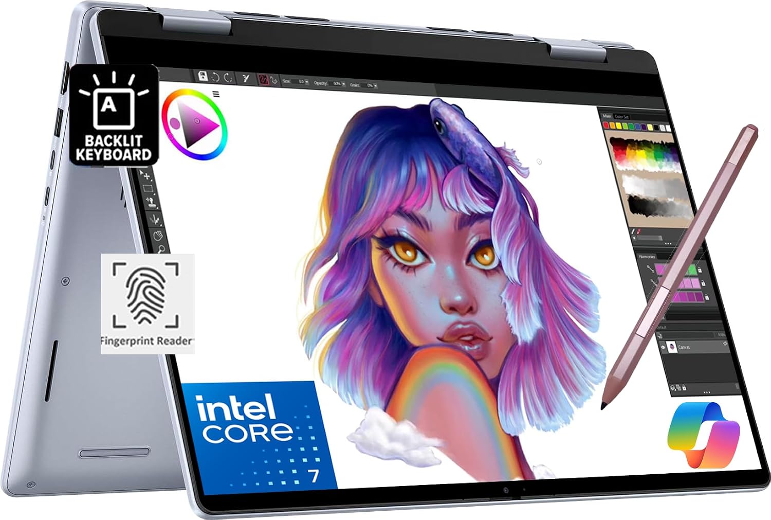 Dell Inspiron 14 7430 2-in-1 Business Laptop (14' FHD+ Touchscreen, Intel 10-Core i7-1355U, 16GB LPDDR5 RAM, 1TB SSD, Active Stylus) Backlit, FP, FHD Webcam, 2024 Inspiron 7000, Win 11 Pro, Silver