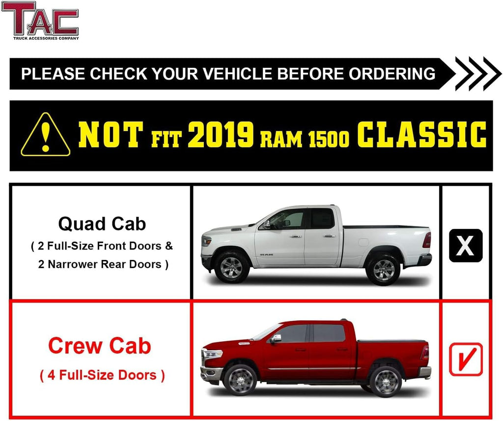 TAC Running Boards Side Steps Fit 2019-2026 RAM 1500 Crew Cab (Exclude 2019-2024 RAM 1500 Classic) | 4' Drop Nerf Bars | Pickup Truck Off-Road Exterior Accessories 2pcs
