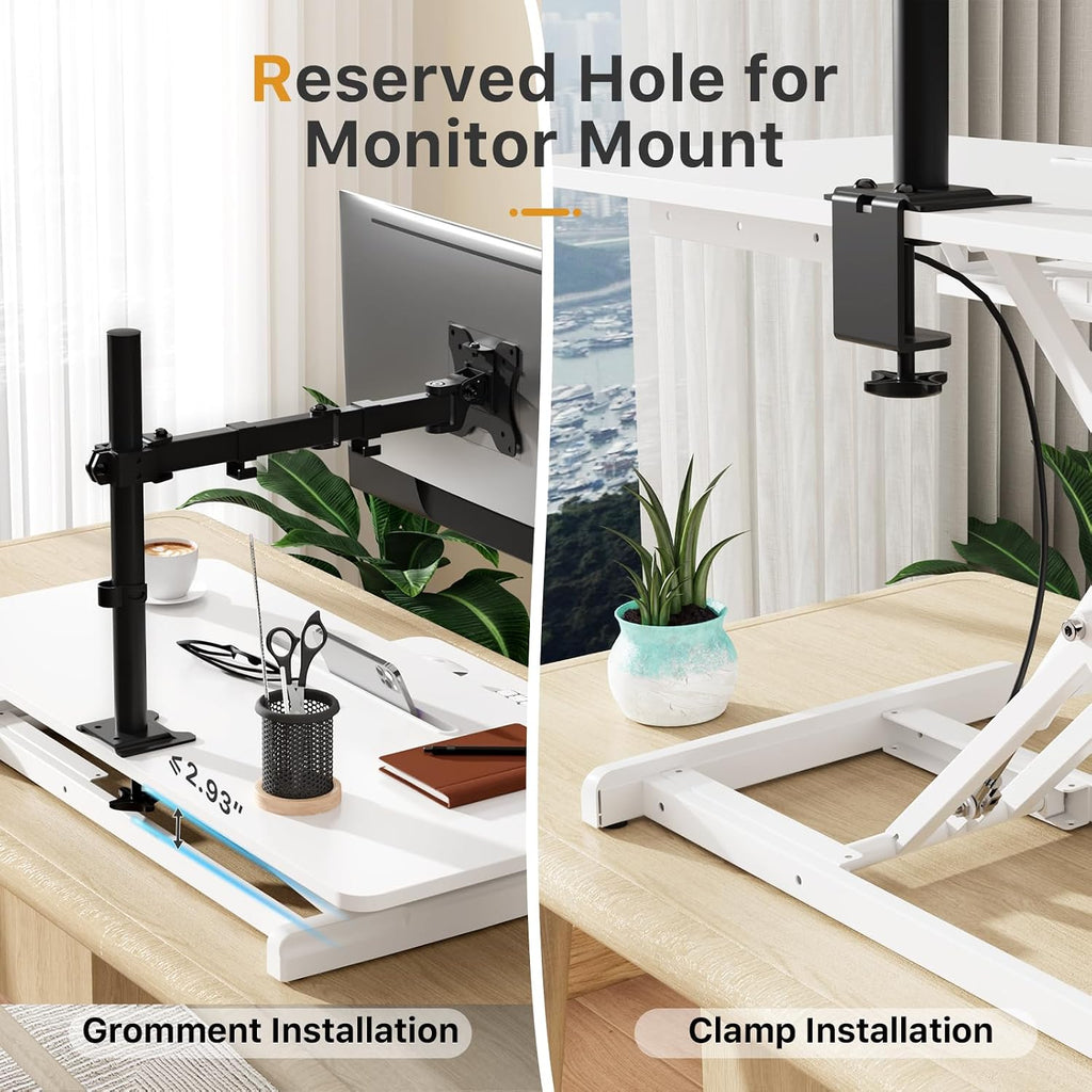 JOY worker Standing Desk Converter, 35' Wide Height Adjustable Sit Stand Up Desk Riser with Keyboard Tray, Desktop Workstation Riser for Home Office Computer Laptop, Particle Board, White