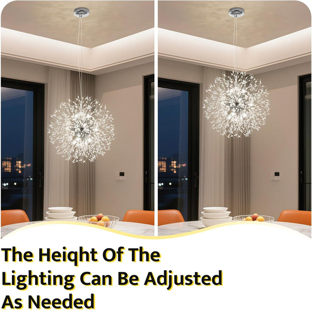 Qamra Modern Crystal Chandeliers, Chrome Firework Dandelion Sputnik Chandelier Light Fixture Pendant Lighting for Dining Room, Bedroom, Kitchen, Living Room(9-Light, Chrome)