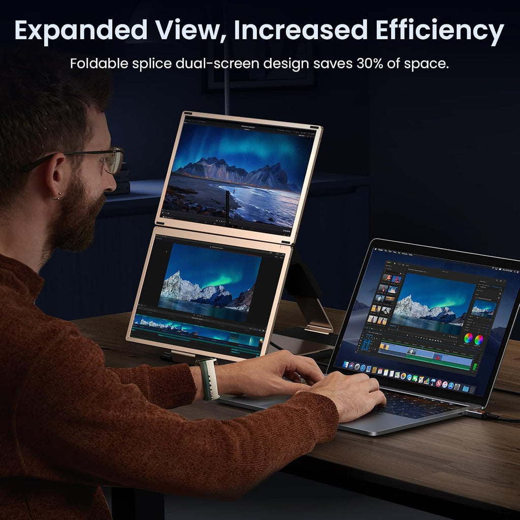 15.6' Laptop Screen Extender, 1080P FHD Laptop Monitor Extender, 235° Rotating Detachable Dual Monitor, Plug & Play Triple Screen for 13'-17.3' Laptops, Compatible with Mac/Windows/Android & Dex