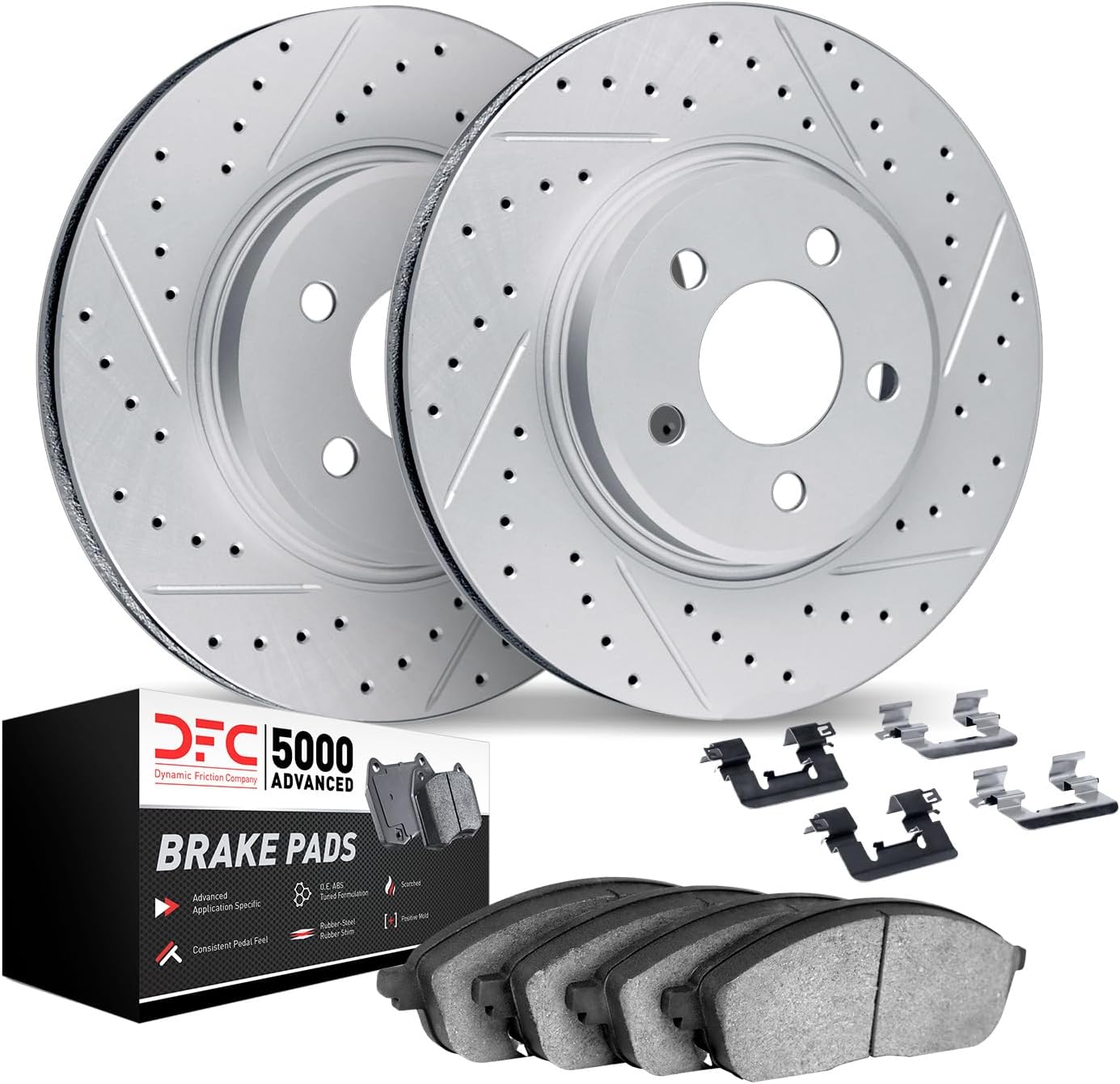 Dynamic Friction Company Front Brake Kit Fits 2006-2011 Honda Civic| 5000 Advanced Pads, Drilled Slotted Rotors| Hardware| 10.3' Front