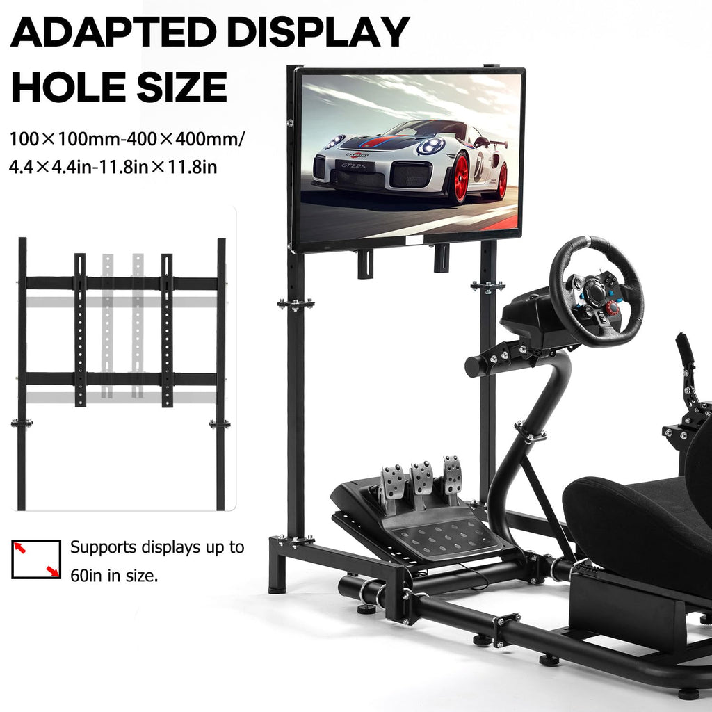 Anman Inspired Racing Sim Simulator Cockpit with Black Seat with Display Stand fit for Logitech G29 G25 G920 G923, for Thrustmaster T248, for Fanatec,NOT Include Wheel Shifter Pedals